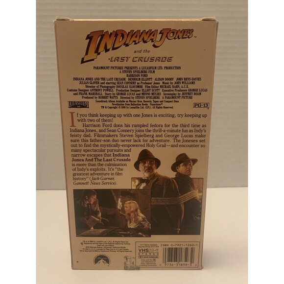 Indiana Jones and the Last Crusade VHS 1990 Harrison Ford Rated PG13 - Picture 2 of 4